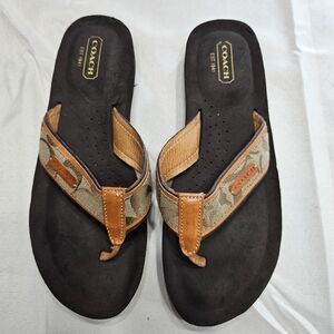 Coach Juanita Signature Canvas Thong Sandals Womens US 7.5B Brown Logo Flip Flop